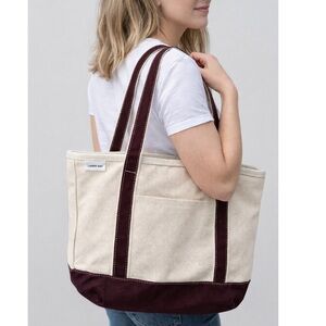NWT Lands’ End Medium 5 Pocket Open Top Canvas Tote Bag in Natural Burgundy